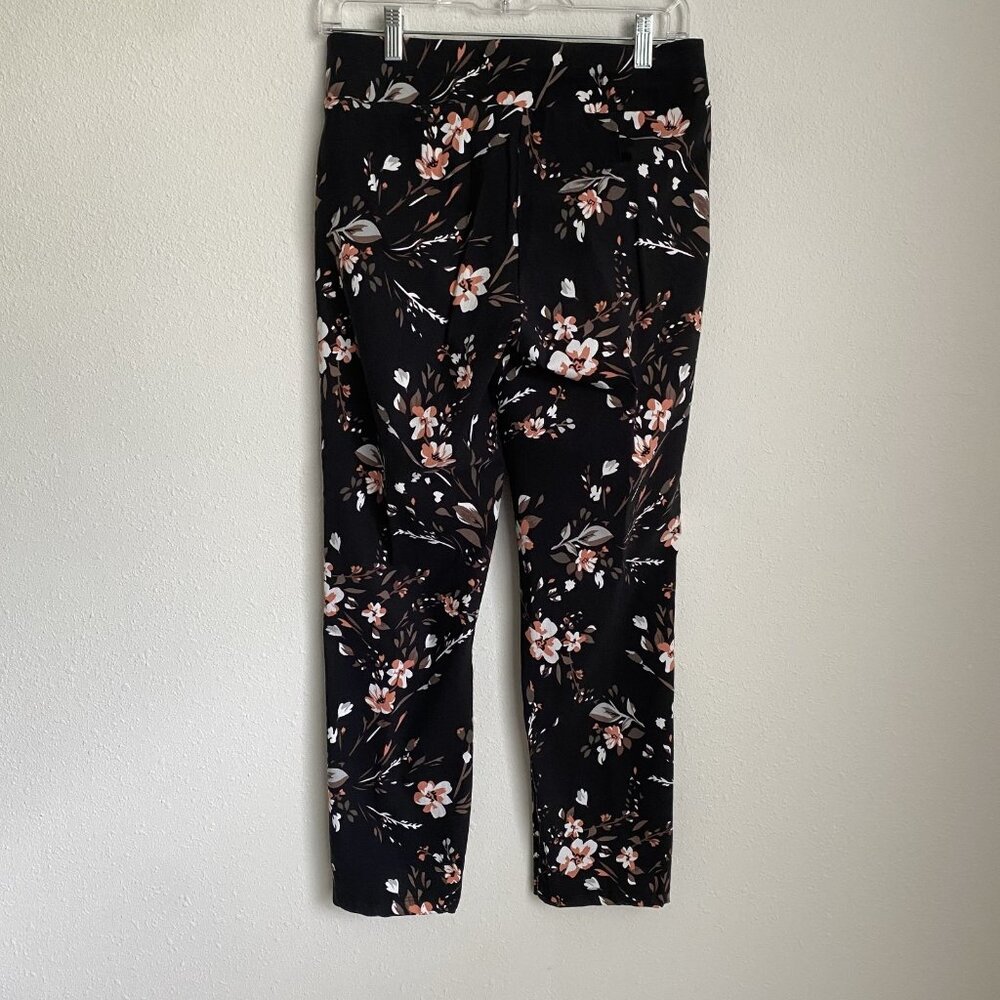 Studio Point Womens Medium Floral Black Stretch Pants Straight Pockets Pull On